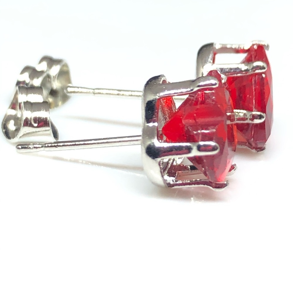 925 Lab Grown Ruby Heart Studs - image 2